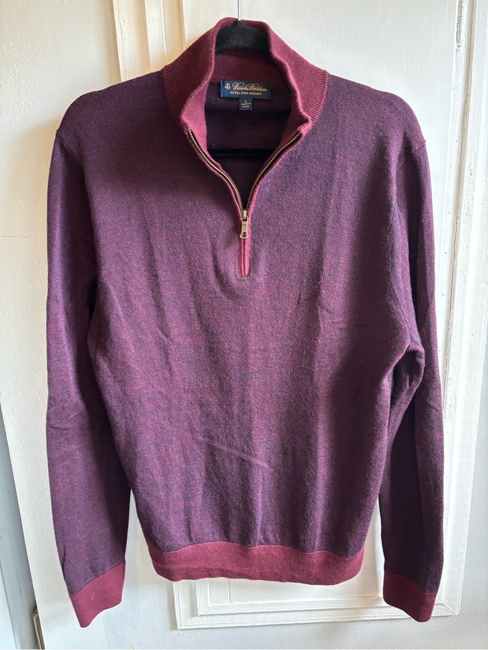 Brooks Brothers Men's Merino Wool Zip-Neck Sweater in Burgundy Mixy